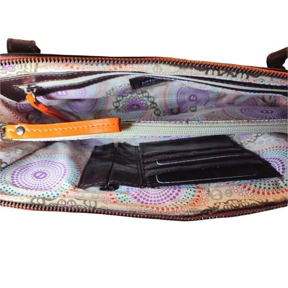 Latico Genuine Leather Color Block Tate Cross Body Shoulder Bag Salmon Espresso - Picture 4 of 7